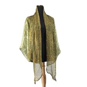 Georgie 100% silk kimono open front cardigan damask luxury  pattern sz xs